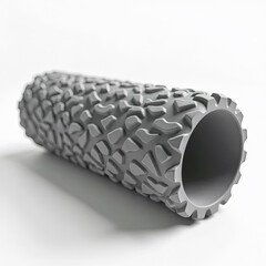 Close-up of a textured foam roller, centered and isolated on a white background, highlighting surface detail for physiotherapy and fitness use.