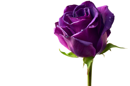 single unique, deep color vibrant violet rose isolated over white (transparent) background