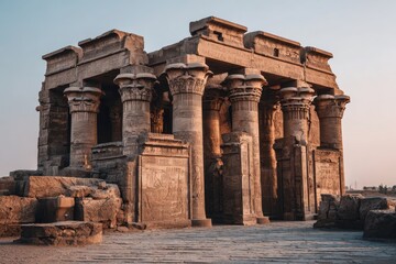 Fototapeta premium Egypt Kom Ombo. Ancient Temple Ruin with Stone Architecture in Historical Travel Landmark