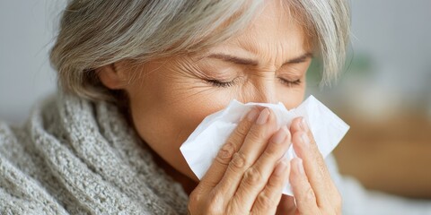 Elderly Sneezing. Sick Woman Meeting Doctor for Consultation at Medical Appointment