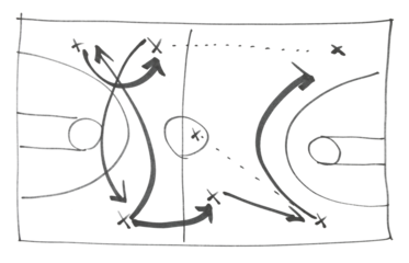 Basketball play tactics strategy drawn isolated on white background, hand draw black marker, clipping path