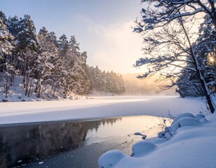 幻想的な日本の冬の自然風景素材