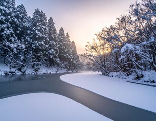 幻想的な日本の冬の自然風景素材