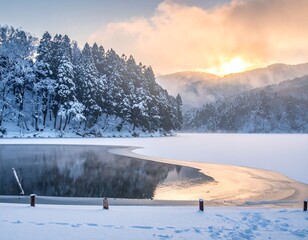 幻想的な日本の冬の自然風景素材