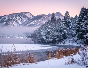 幻想的な日本の冬の自然風景素材