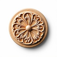 Studio photograph of a handmade soap bar with an embossed logo, isolated on a clean white background.