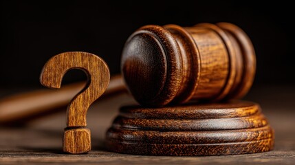 FAQ Lawyer. Legal Question Mark and Gavel Symbolizing Law and Justice in Courtroom or Lawyer's Office