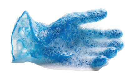 Rubber glove dipped in soapy water background isolated on a Transparent background, PNG file.