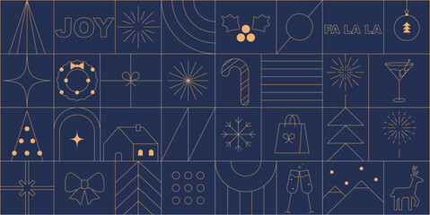 Christmas ornament. New year and Christmas Holiday line pattern. Royal dark blue background