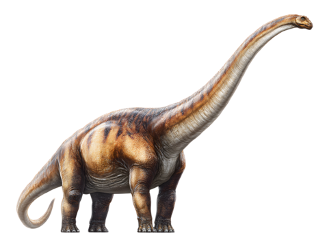 Majestic Brachiosaurus dinosaur peacefully standing with long neck extended, evoking ancient wonder and prehistoric life