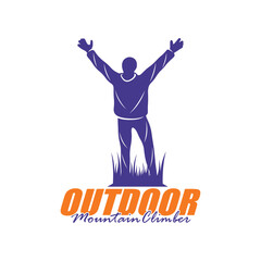 Mountain climber hiker silhouette, Hiker mountain climber adventure logo design vector template
