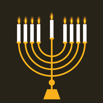 golden menorah with lit candles clip art preview