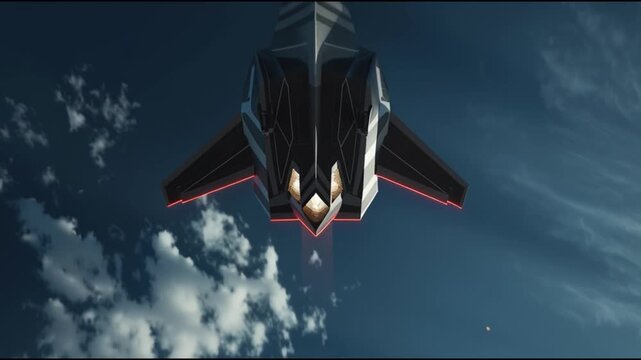 Futuristic aircraft on runway under a dramatic sky, showcasing cutting-edge design and aviation technology in motion.