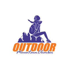 Mountain climber hiker silhouette, Hiker mountain climber adventure logo design vector template