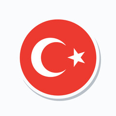 Circular sticker featuring the national flag of Turkey, showcasing a crescent moon and star.