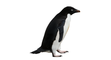 Adelie penguin standing isolated on transparent background, a species of penguin common along the entire coast of the antarctic continent