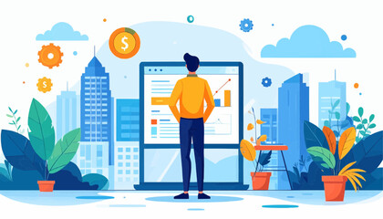 Flat design business plan concept vector, white background