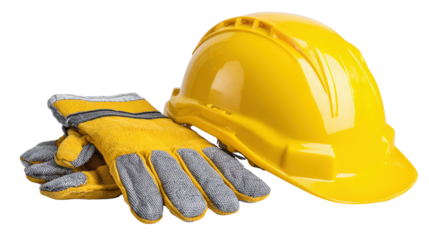 Safety gloves and helmet background isolated on a Transparent background, PNG file.