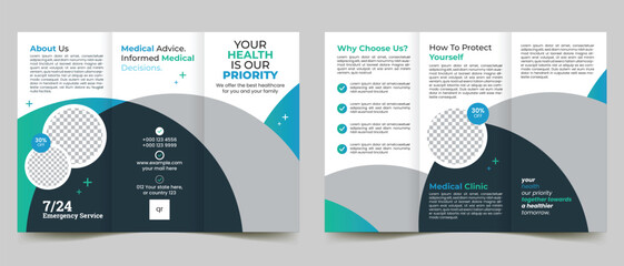 Medical healthcare trifold brochure template and medical service center