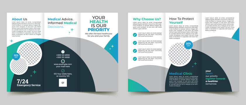 Medical healthcare trifold brochure template and medical service center