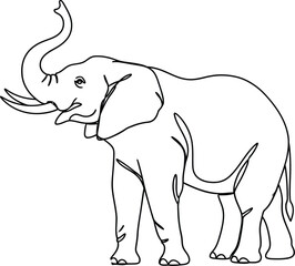 Fototapeta premium Majestic elephant with raised trunk, a simple outline illustration