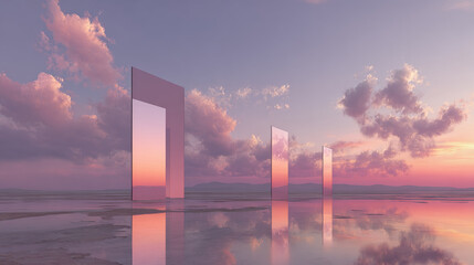 Abstract Artistic Composition with Geometric Shapes and Reflections