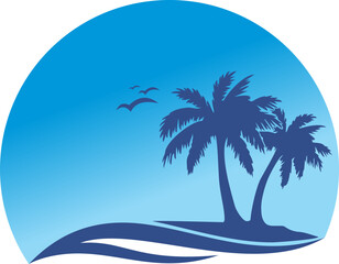 tropical island with palm trees on beach palm tree travel holiday vector logo