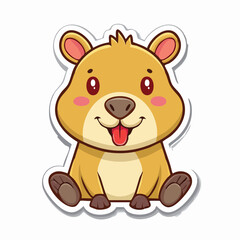 A cute, happy brown teddy bear illustration with a fun smile and a playful drawing of a puppy