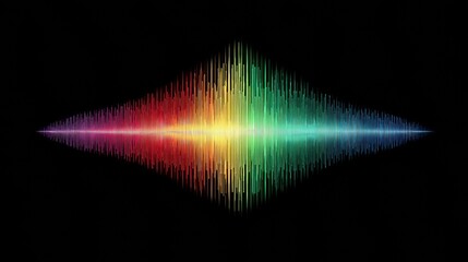 Symmetrical Multicolor Audio Waveform with Gradient Spectrum and Central Axis on Black Background