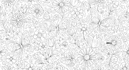Elegant seamless pattern featuring butterflies and floral elements ideal for backgrounds or