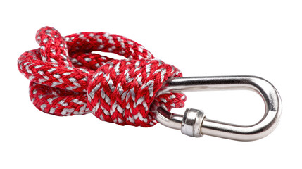 Fototapeta premium Safety rope and carabiner clip background isolated on a Transparent background, PNG file.