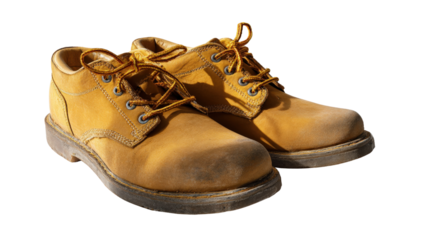 Safety shoes placed side by side casting soft shadow isolated on a Transparent background, PNG file.