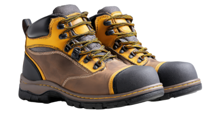 Safety shoes with laces and padded ankle support background isolated on a Transparent background, PNG file.