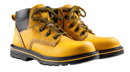 Safety shoes with laces and padded ankle support background isolated on a Transparent background, PNG file.