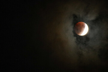 A beautiful rare blood moon on a dark night sky
