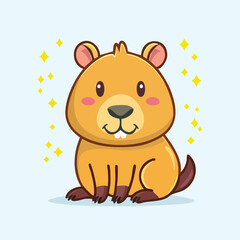 A cute cartoon groundhog with a brown body, sitting and smiling, with sparkles.