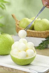 Fresh Pear Crown Bowls with Melon Balls - Creative Fruit Display and Presentation