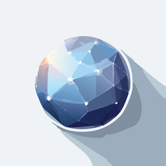 Artistic illustration of a blue geometric globe with a long shadow, representing global connectivity.