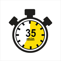 35 Minutes Timer Icon, Modern Flat Design. Clock, Stopwatch, Chronometer Showing ten Minutes Label. Cooking time, Countdown Indication