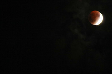 A beautiful rare blood moon on a dark night sky