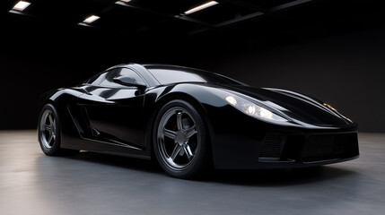 Obraz premium Luxury black performance car studio shot on black backdrop