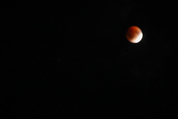 A beautiful rare blood moon on a dark night sky