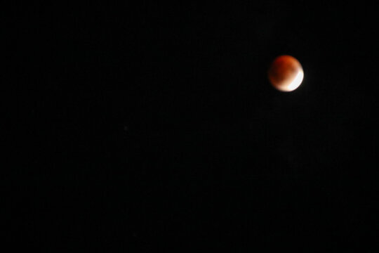 A beautiful rare blood moon on a dark night sky - Powered by Adobe