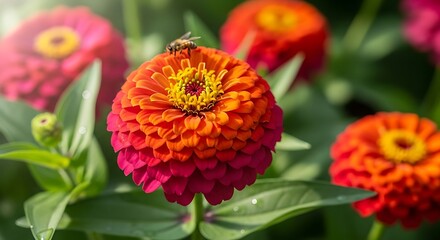 Beautiful Red and Orange Zinnia Flower.