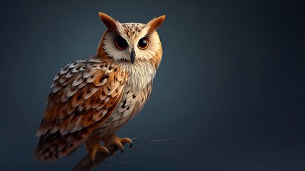 Owl emoji icon perched with feather details and dim light gradient background
