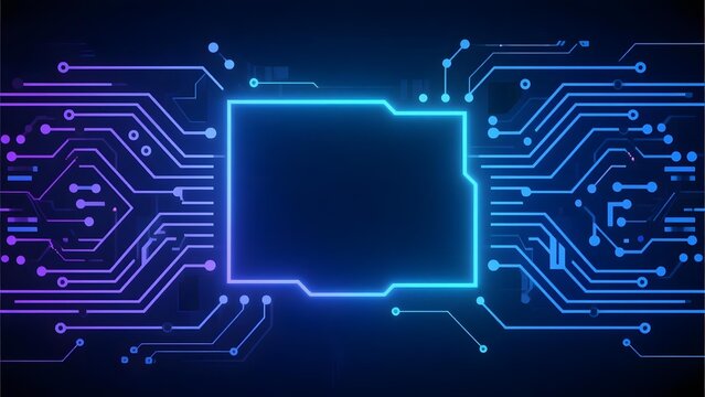 Neon Circuit Board Design with Blue and Purple Highlights