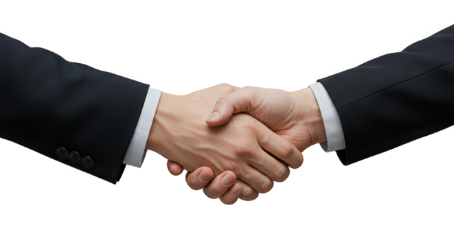 Close up of a handshake between two business people isolated on transparent background
