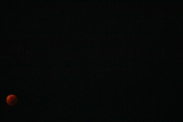 A beautiful rare blood moon on a dark night sky