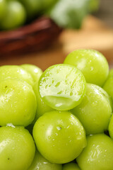 Fresh Green Seedless Grapes with Water Droplets - Healthy Fruit Close-up