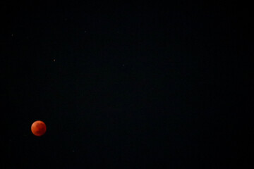 A beautiful rare blood moon on a dark night sky